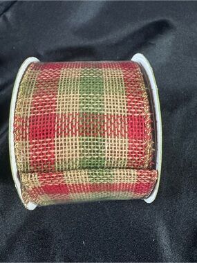 Plaid Burlap Ribbon - Red, Green, Natural 10 yards Wired